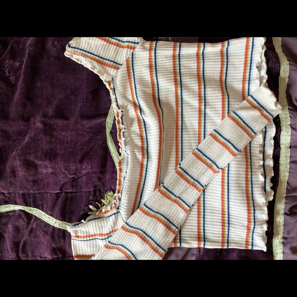 Long sleeve cropped rain bow stripped shirt